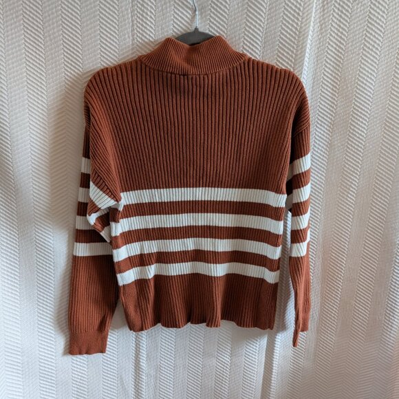 Tribal 100% Cotton Ribbed Knit Sweater Rust  Brown & White Stripe Medium Preppy - Picture 2 of 9